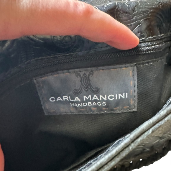 Carla Mancini | Black Leather Embossed Tassel Whipstitch Crossbody - Picture 6 of 8